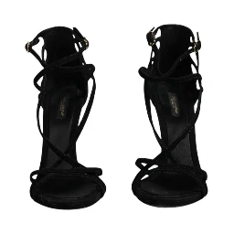 Black Suede Ankle Strap Heels Sandals Shoes