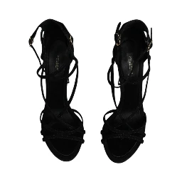 Black Suede Ankle Strap Heels Sandals Shoes