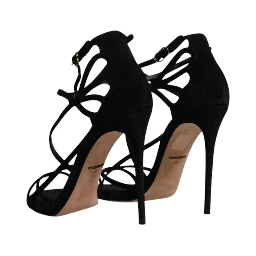 Black Suede Ankle Strap Heels Sandals Shoes