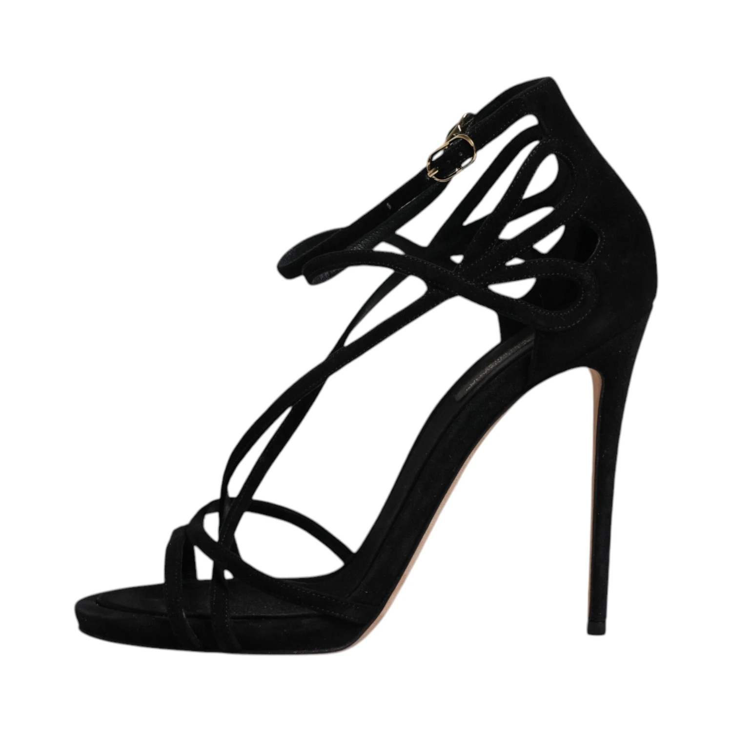 Black Suede Ankle Strap Heels Sandals Shoes