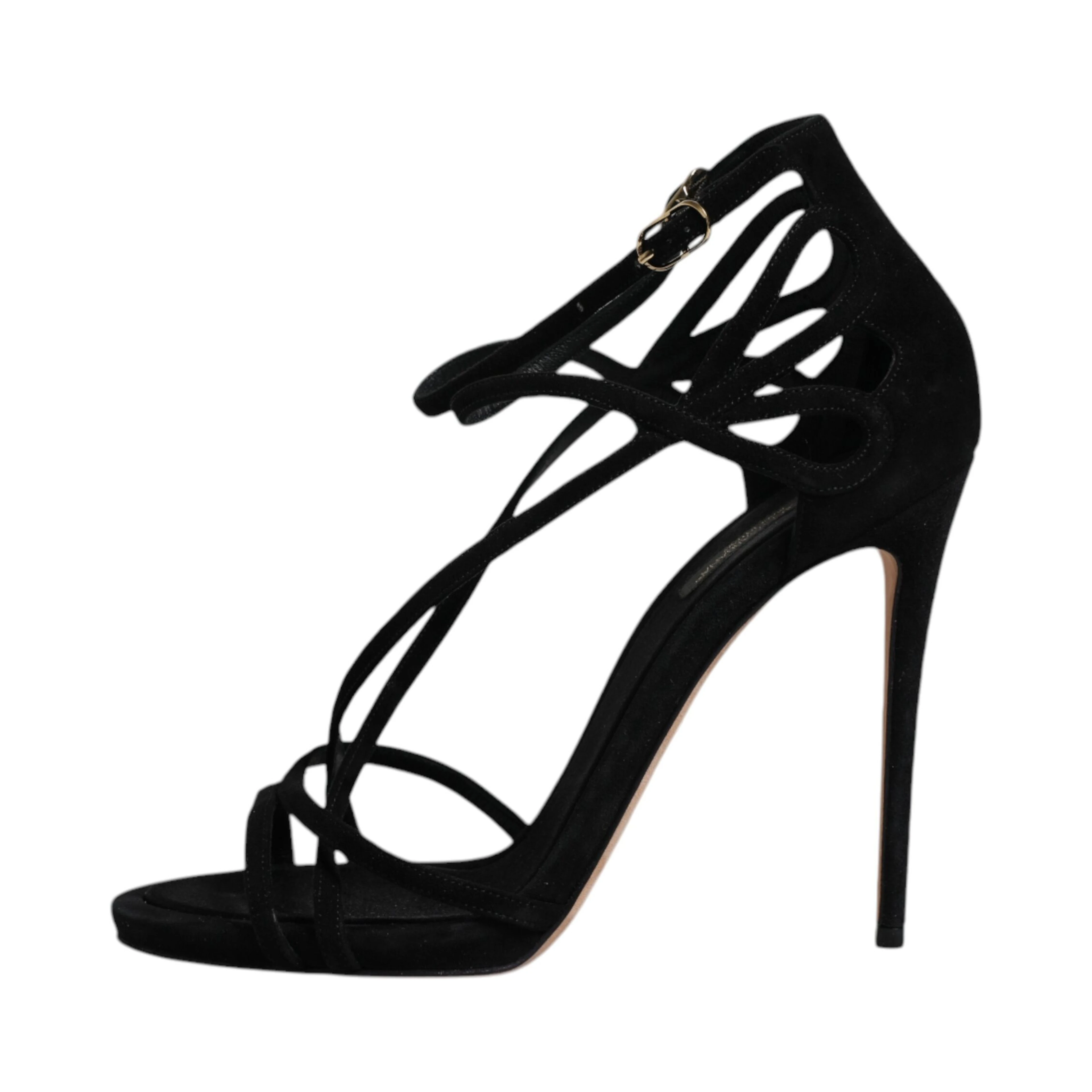 Black Suede Ankle Strap Heels Sandals Shoes