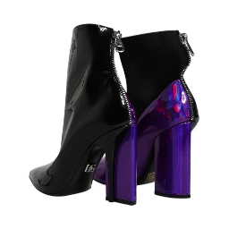 Purple Black Pointed Ankle Boots Shoes