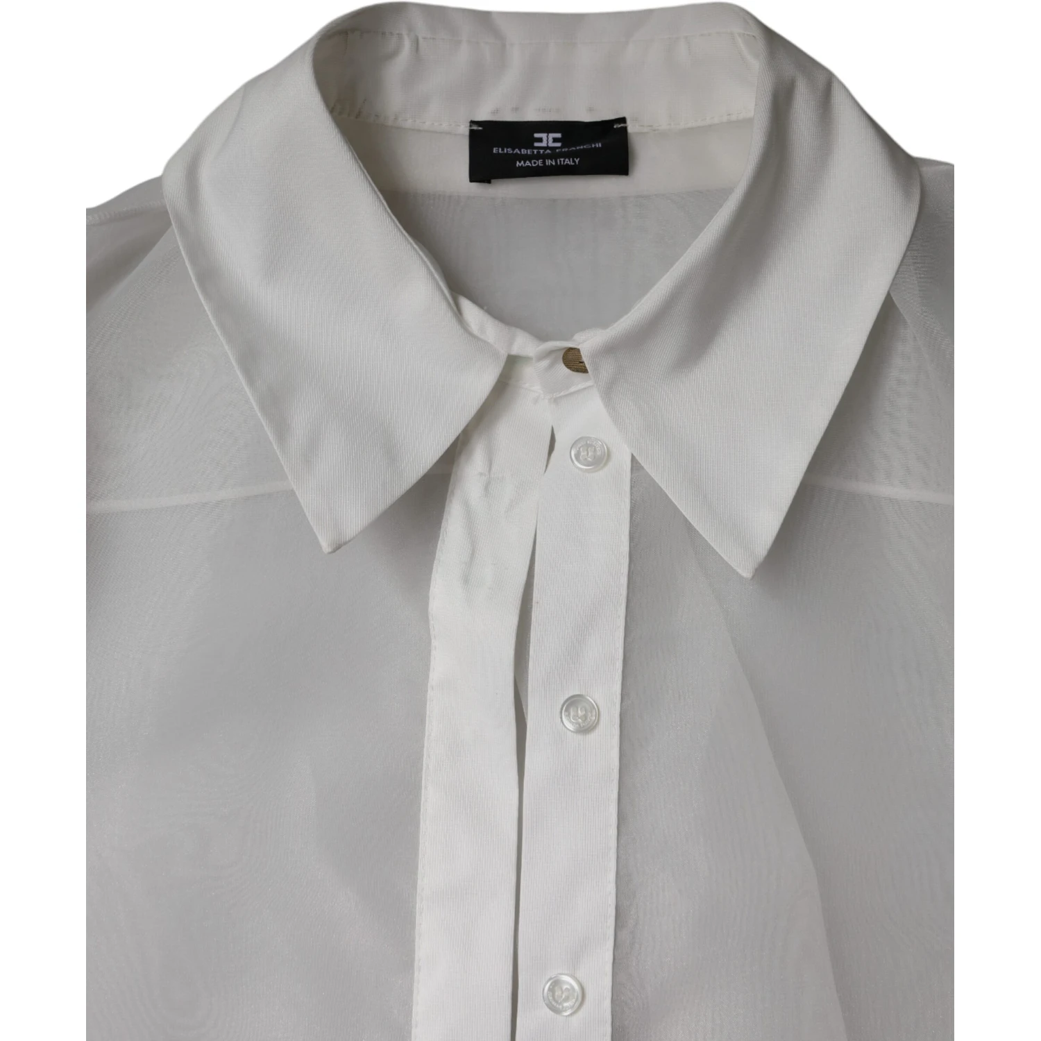 White Sheer Collared Buttoned Long Sleeves Top