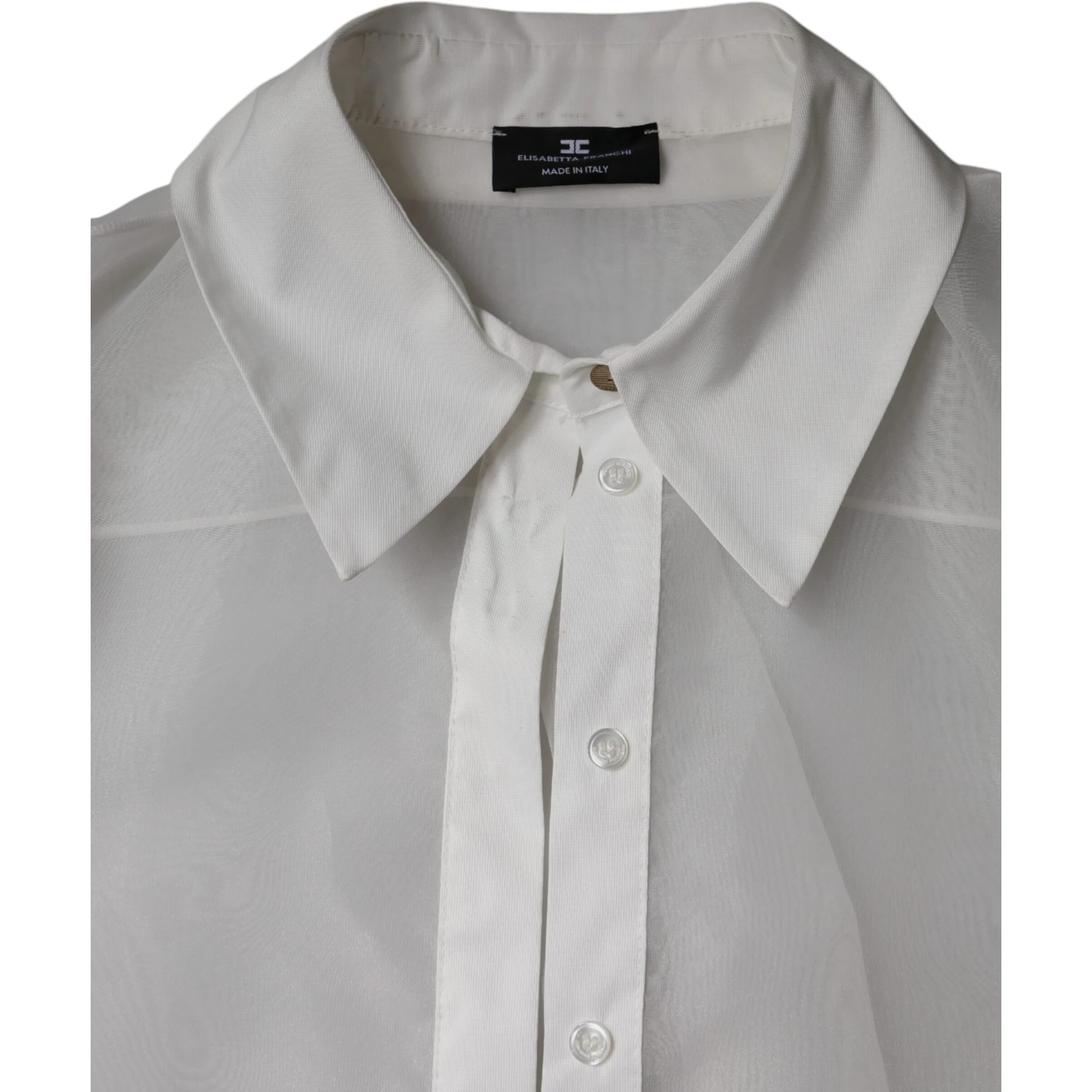 White Sheer Collared Buttoned Long Sleeves Top