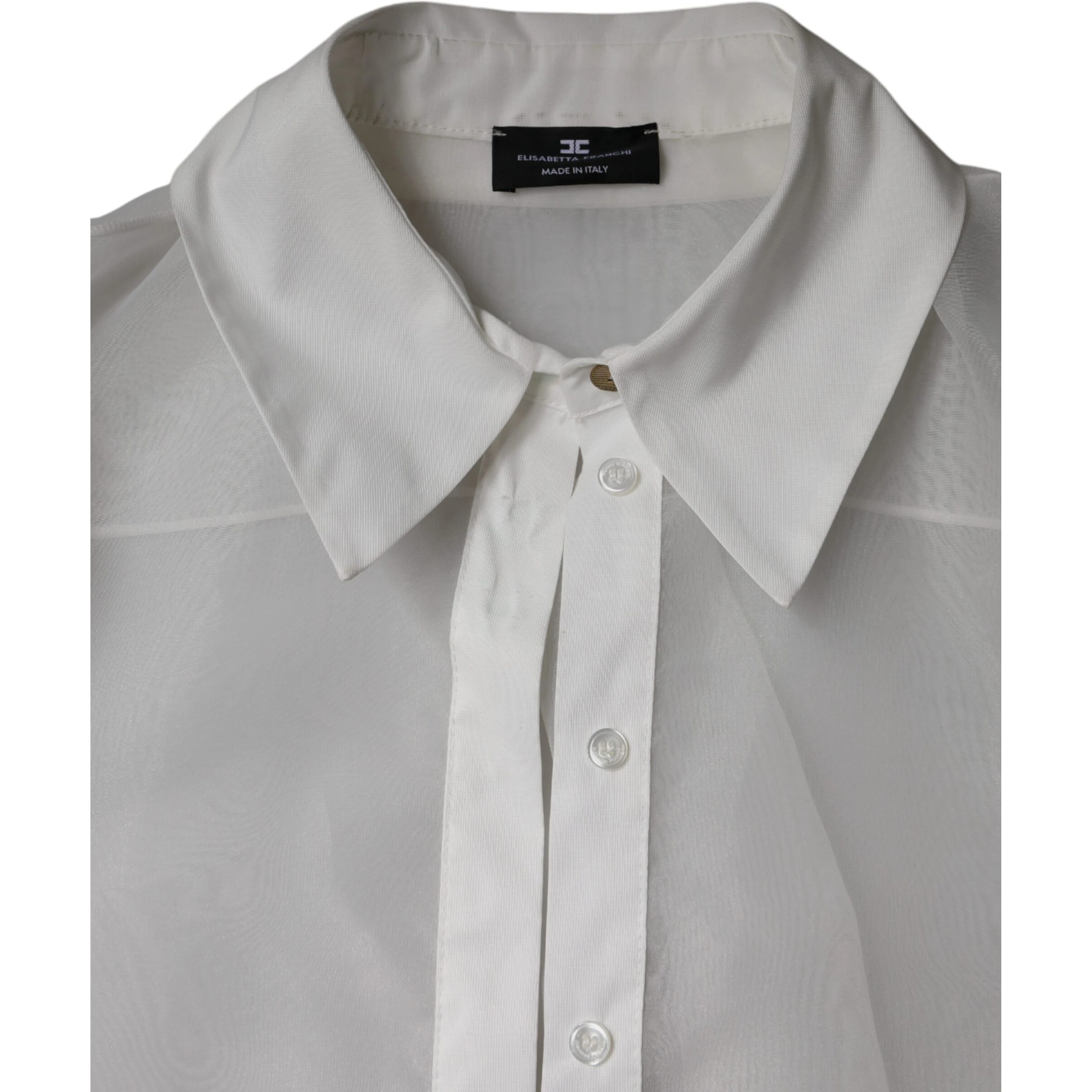 White Sheer Collared Buttoned Long Sleeves Top