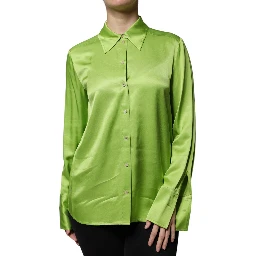 Green Viscose Long Sleeves Collared Blouse Top