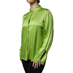 Green Viscose Long Sleeves Collared Blouse Top
