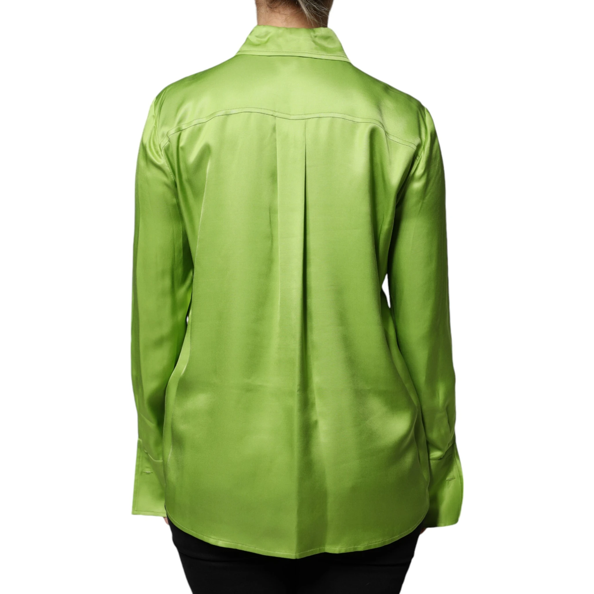 Green Viscose Long Sleeves Collared Blouse Top