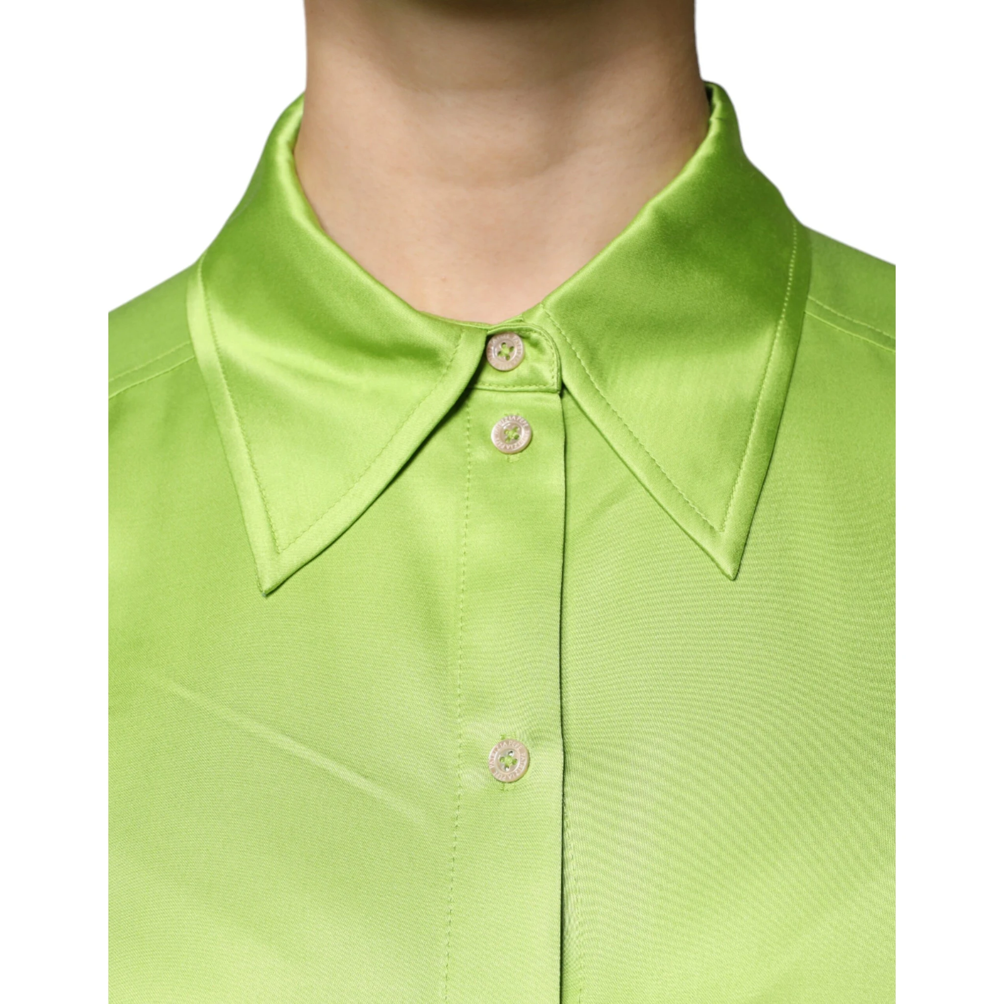 Green Viscose Long Sleeves Collared Blouse Top