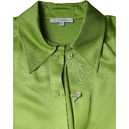 Green Viscose Long Sleeves Collared Blouse Top
