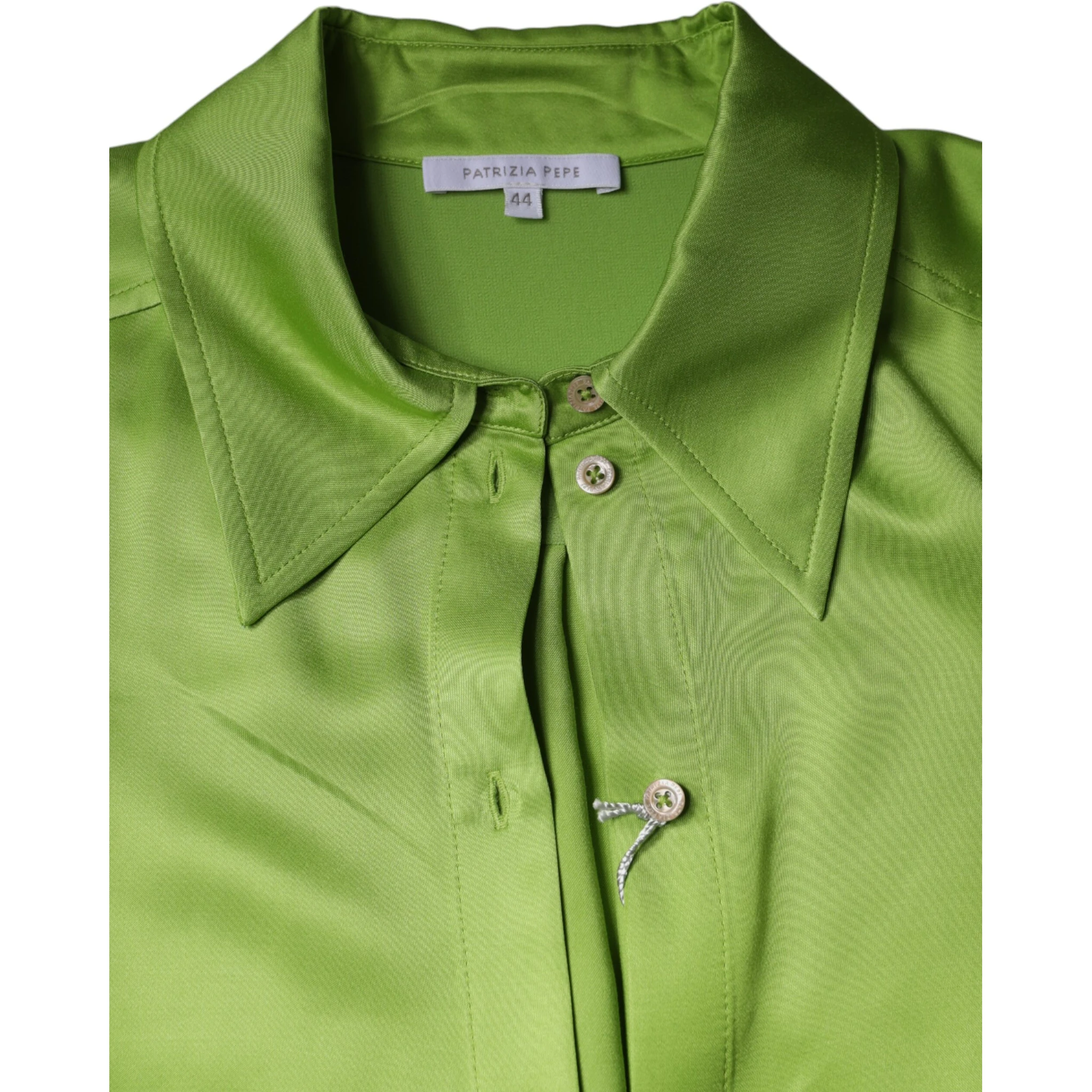Green Viscose Long Sleeves Collared Blouse Top