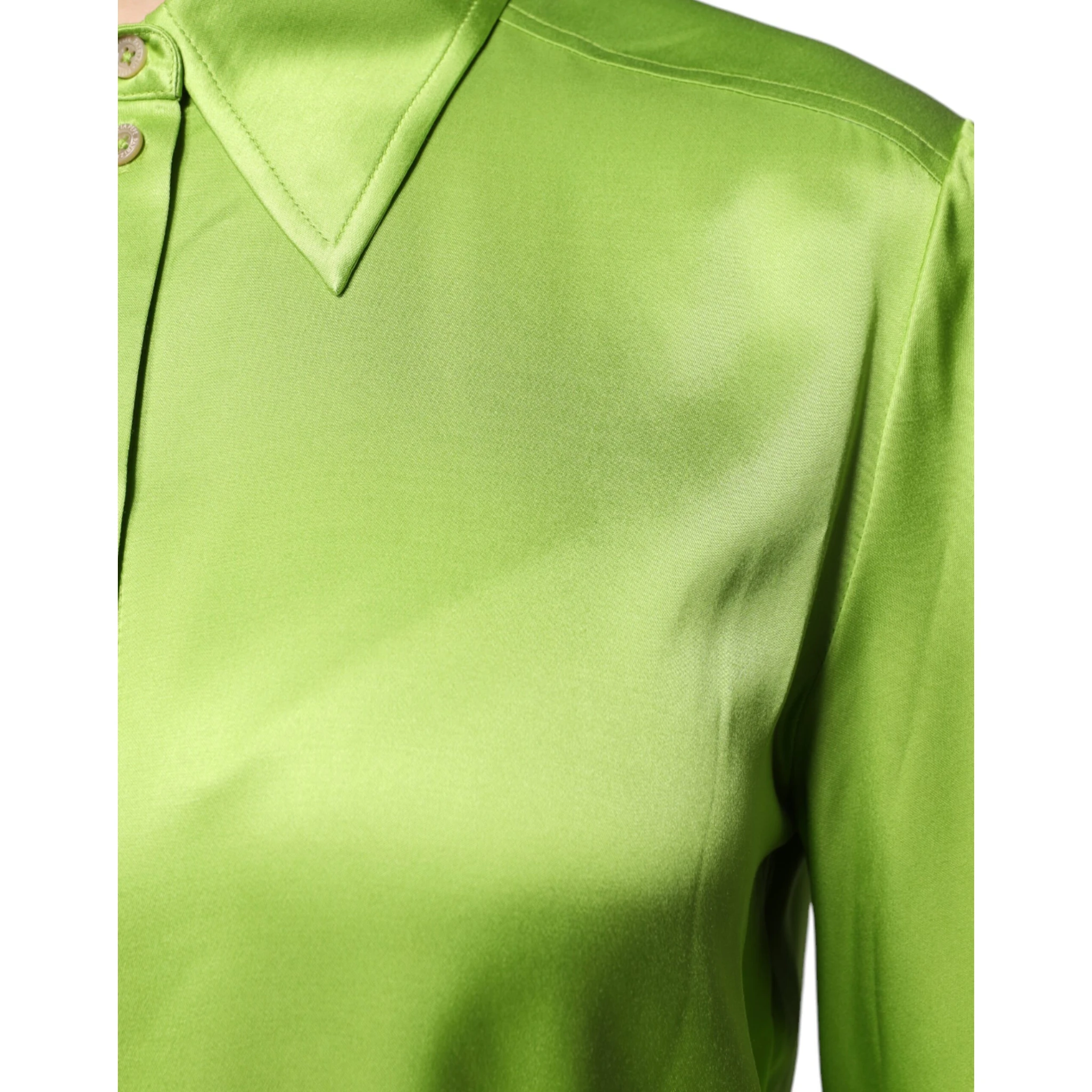 Green Viscose Long Sleeves Collared Blouse Top