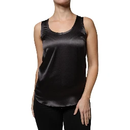 Black Silk Blend Sleeveless Tank Top