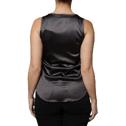 Black Silk Blend Sleeveless Tank Top