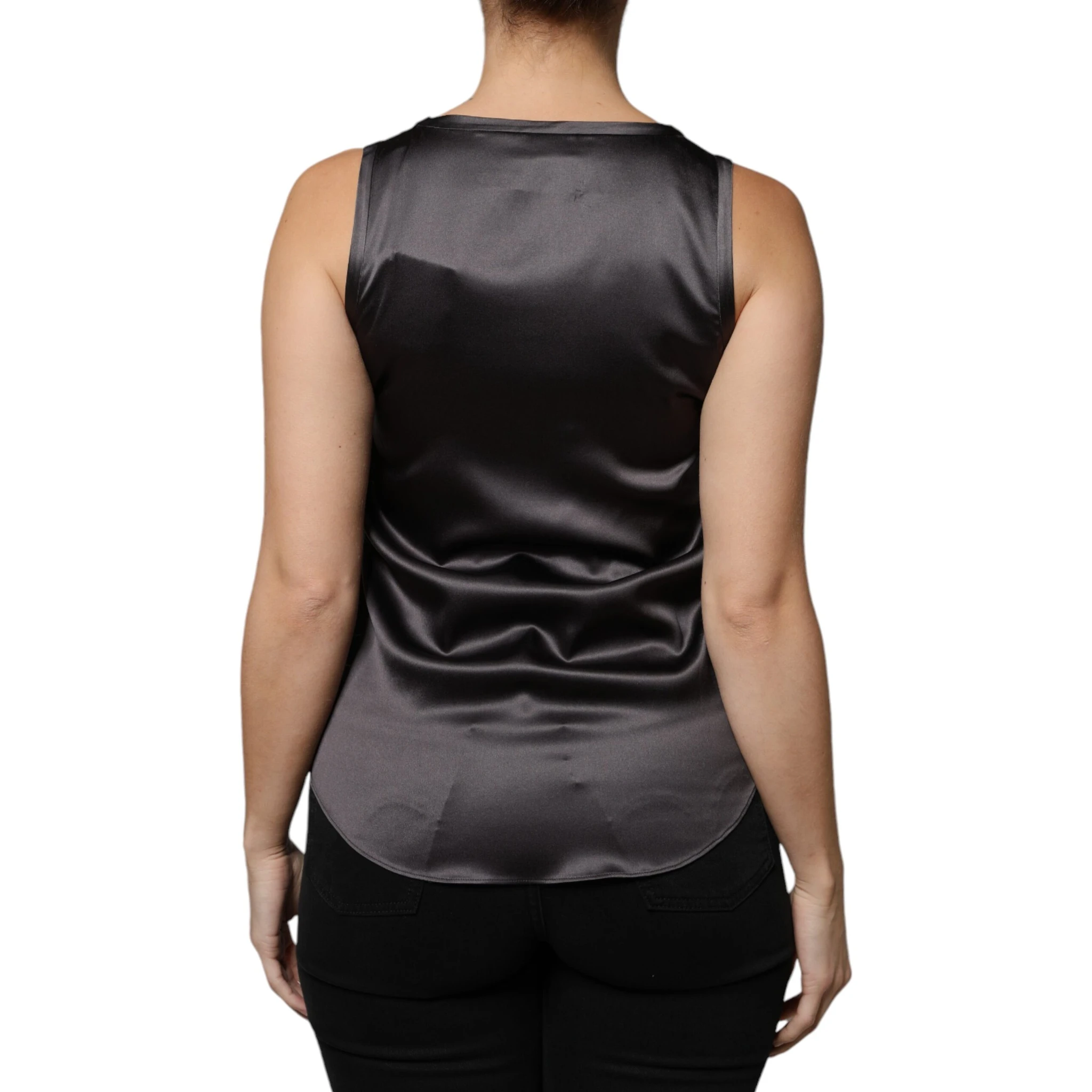 Black Silk Blend Sleeveless Tank Top