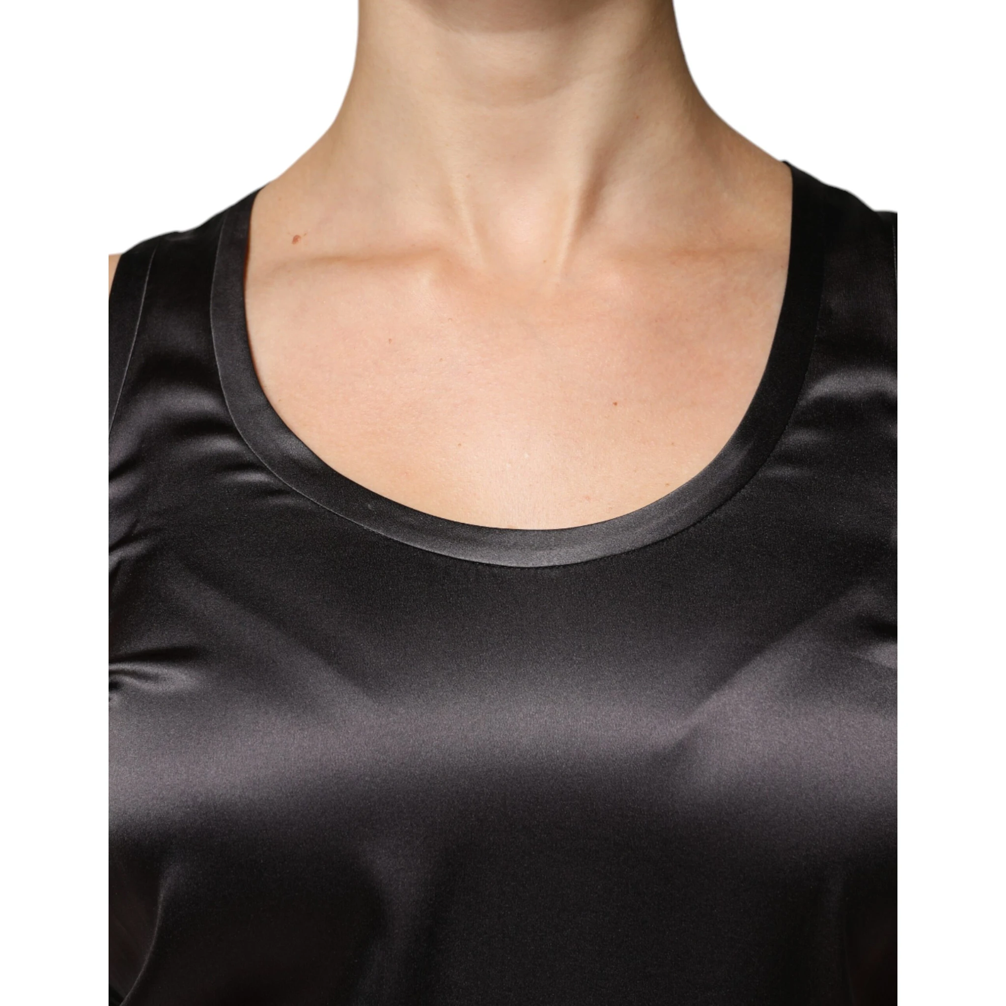 Black Silk Blend Sleeveless Tank Top