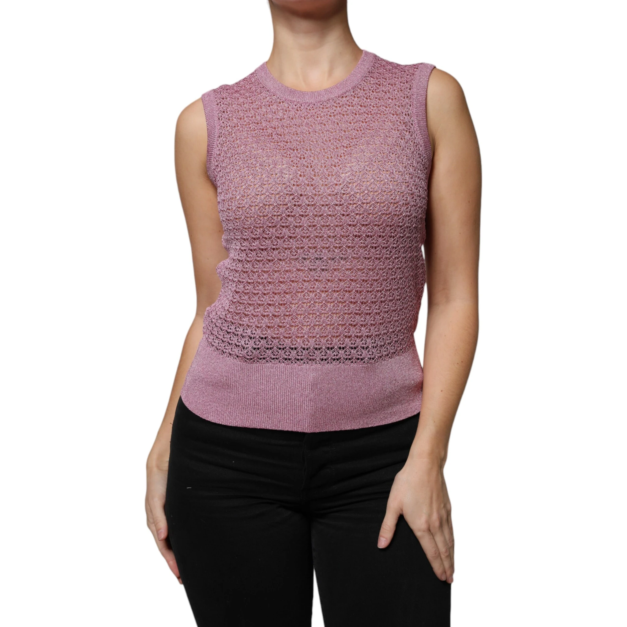 Pink Mesh See Through Sleeveless Tank Top
