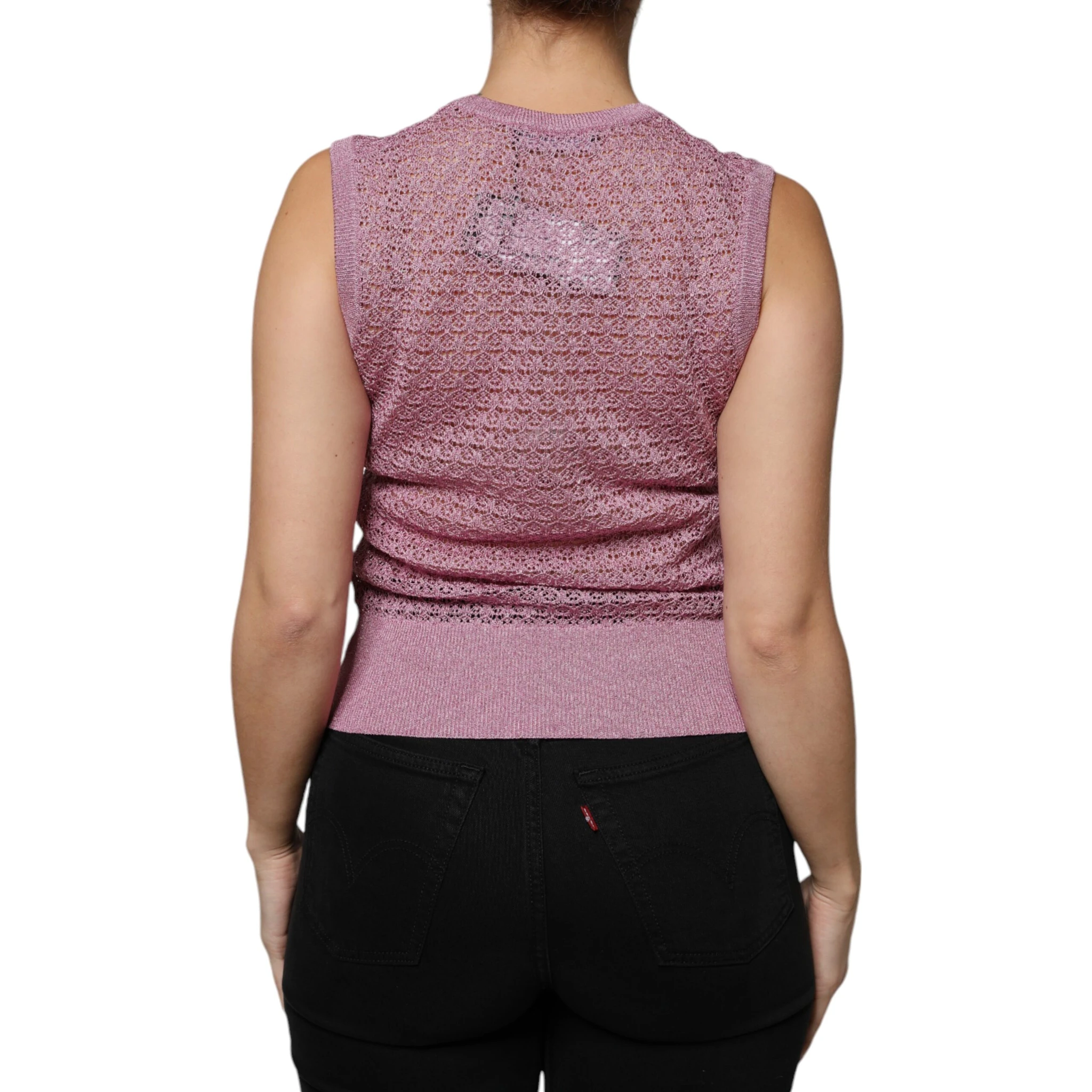 Pink Mesh See Through Sleeveless Tank Top