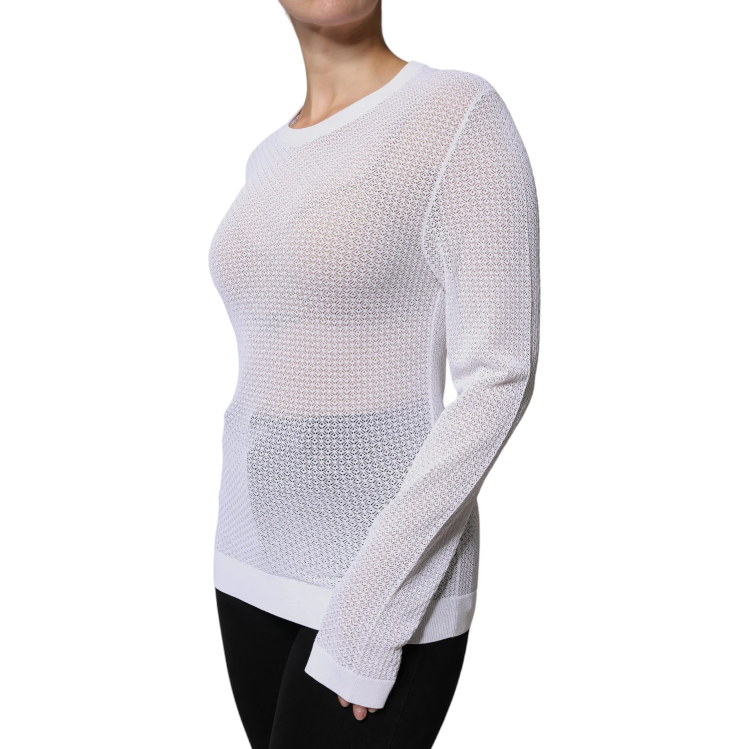 White Mesh See Through Long Sleeves Top