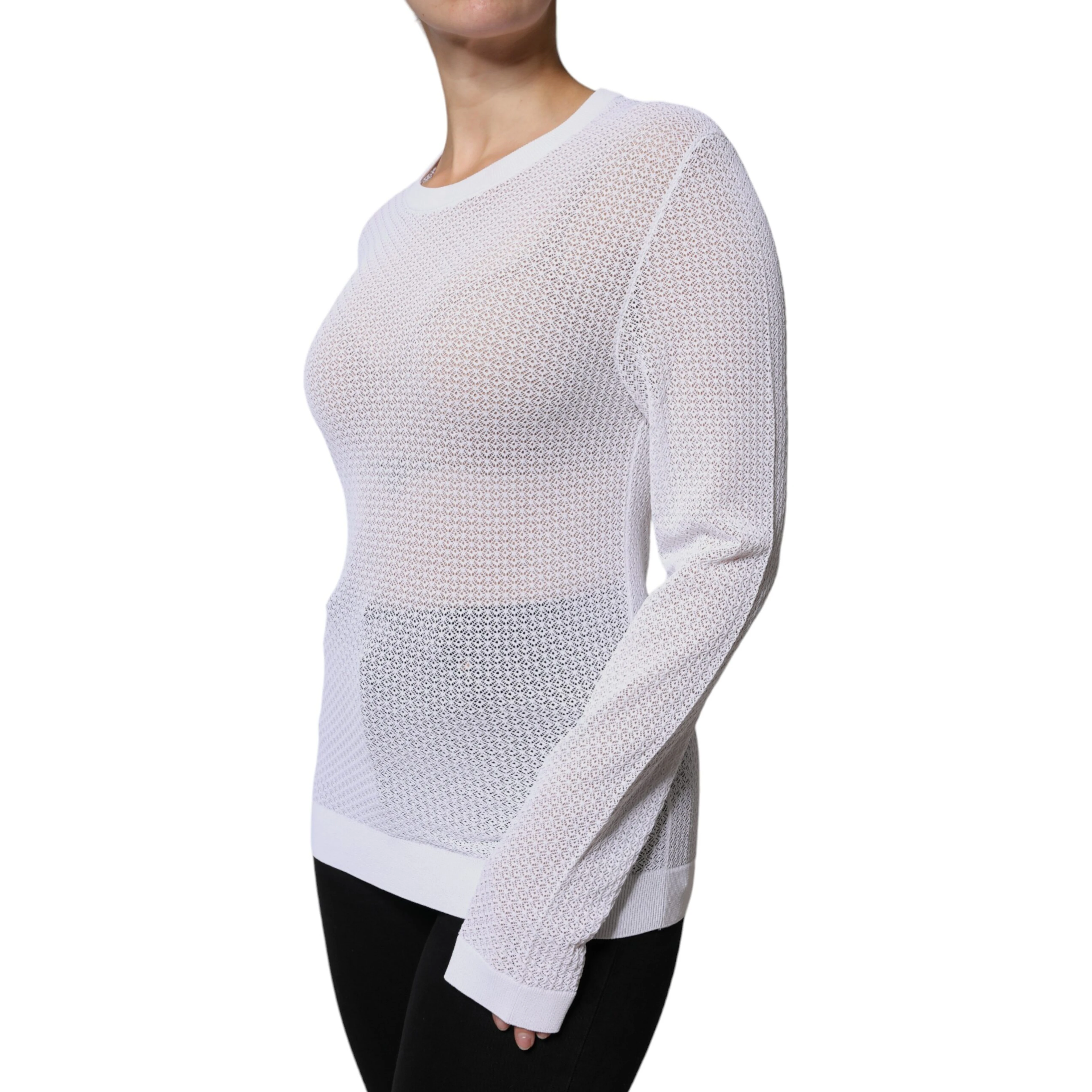 White Mesh See Through Long Sleeves Top