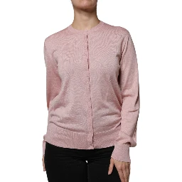 Pink Wool Knit Button Down Cardigan Sweater
