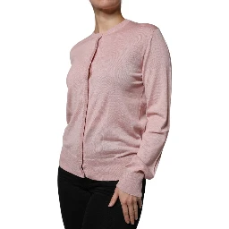 Pink Wool Knit Button Down Cardigan Sweater