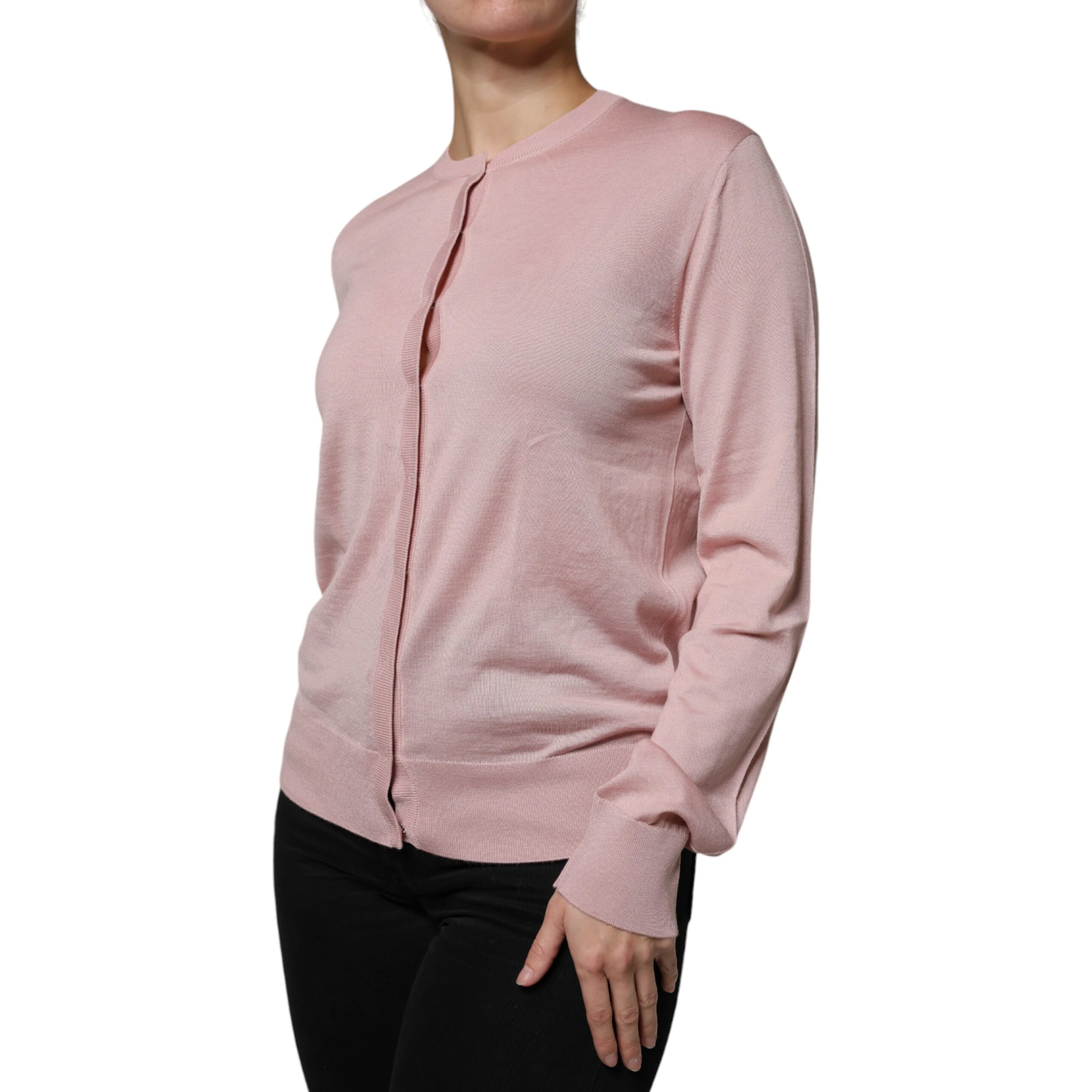 Pink Wool Knit Button Down Cardigan Sweater
