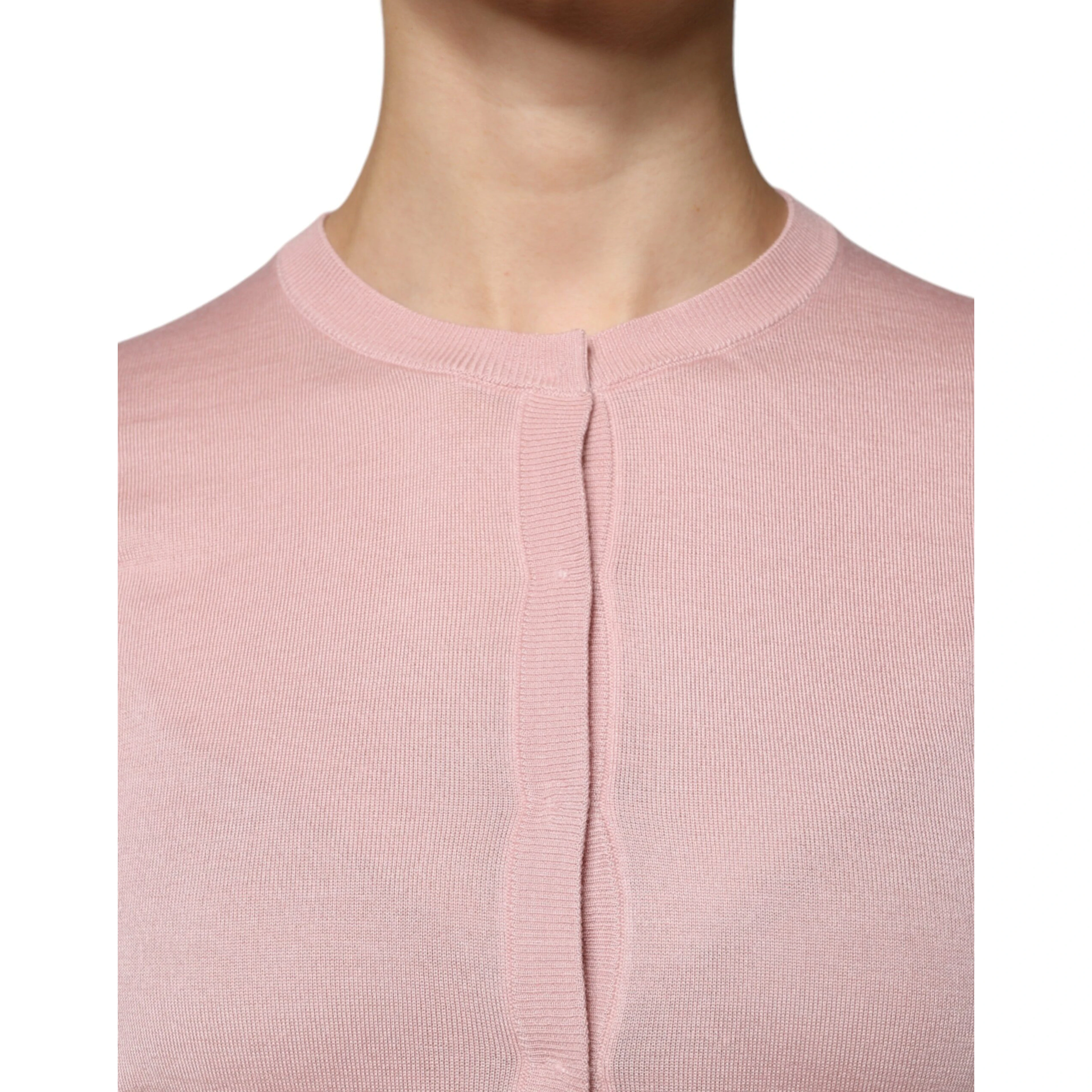 Pink Wool Knit Button Down Cardigan Sweater
