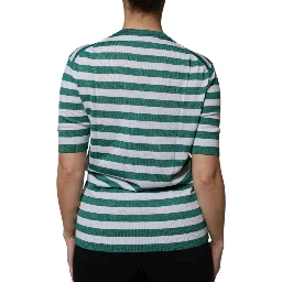 White Green Stripe Leaf Crew Neck T-shirt
