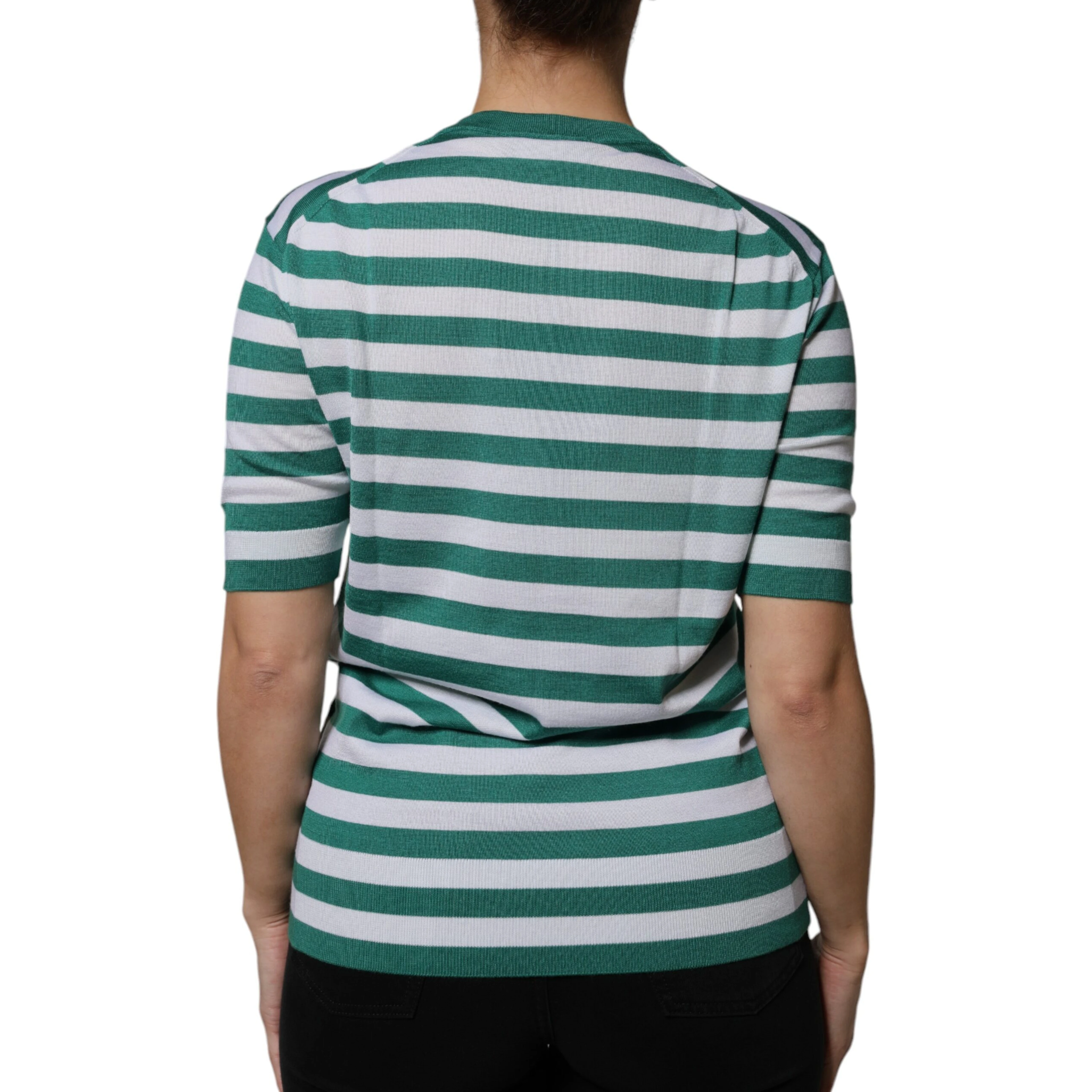 White Green Stripe Leaf Crew Neck T-shirt