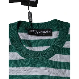 White Green Stripe Leaf Crew Neck T-shirt
