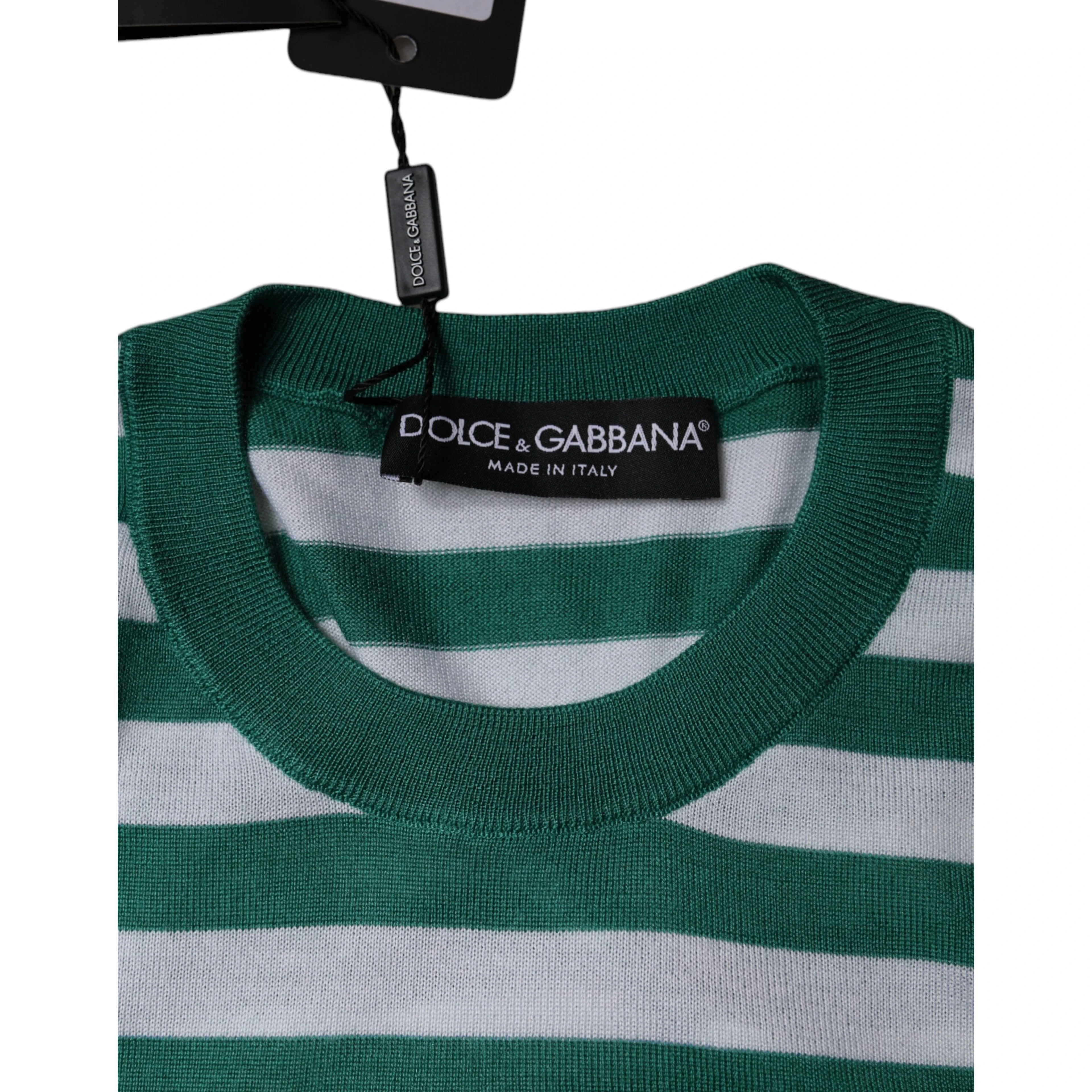 White Green Stripe Leaf Crew Neck T-shirt