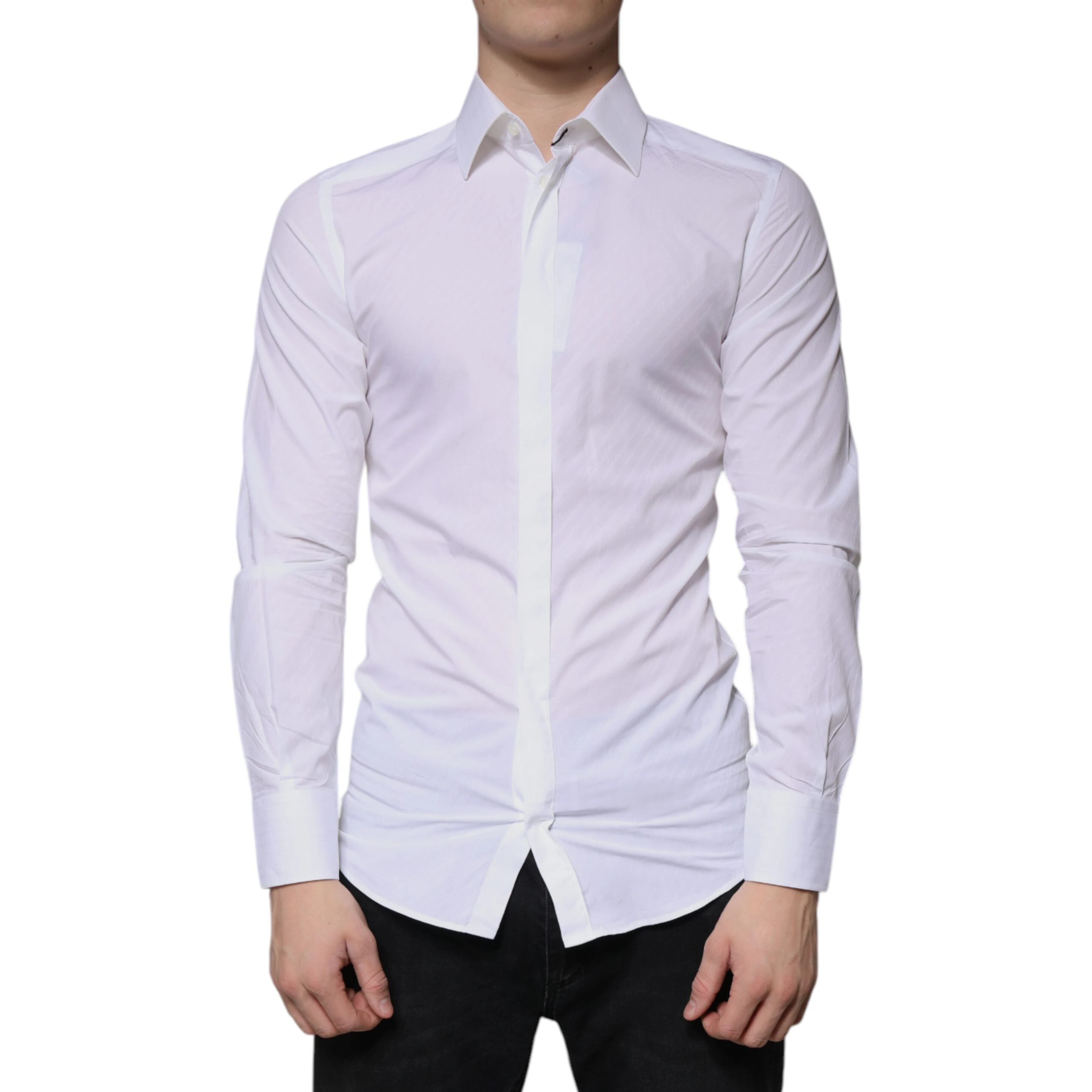 White Cotton Long Sleeve GOLD Dress Shirt