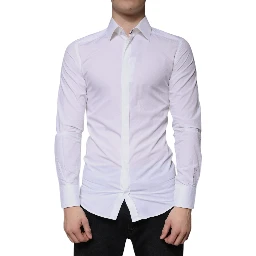 White Cotton Long Sleeve GOLD Dress Shirt