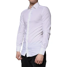 White Cotton Long Sleeve GOLD Dress Shirt