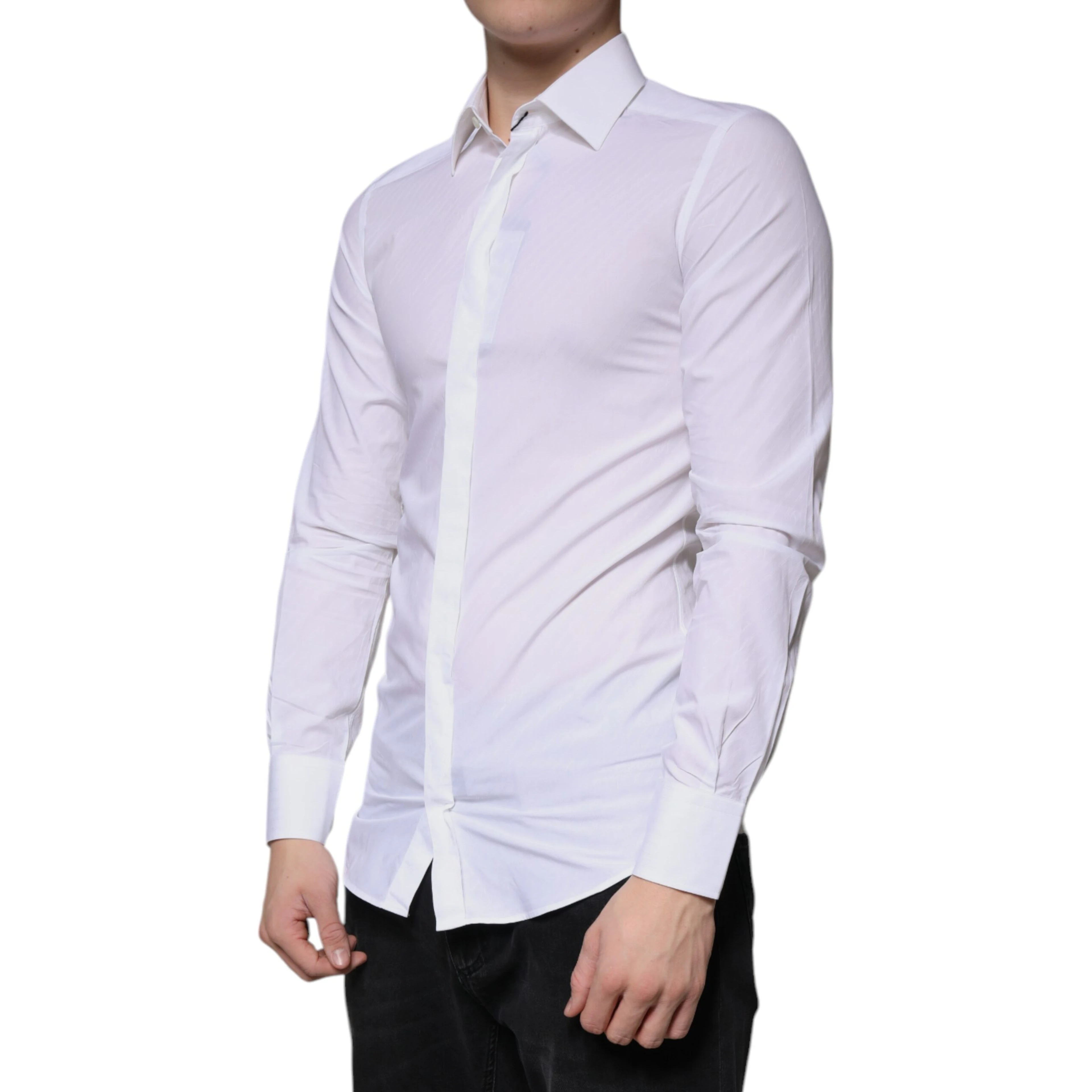 White Cotton Long Sleeve GOLD Dress Shirt