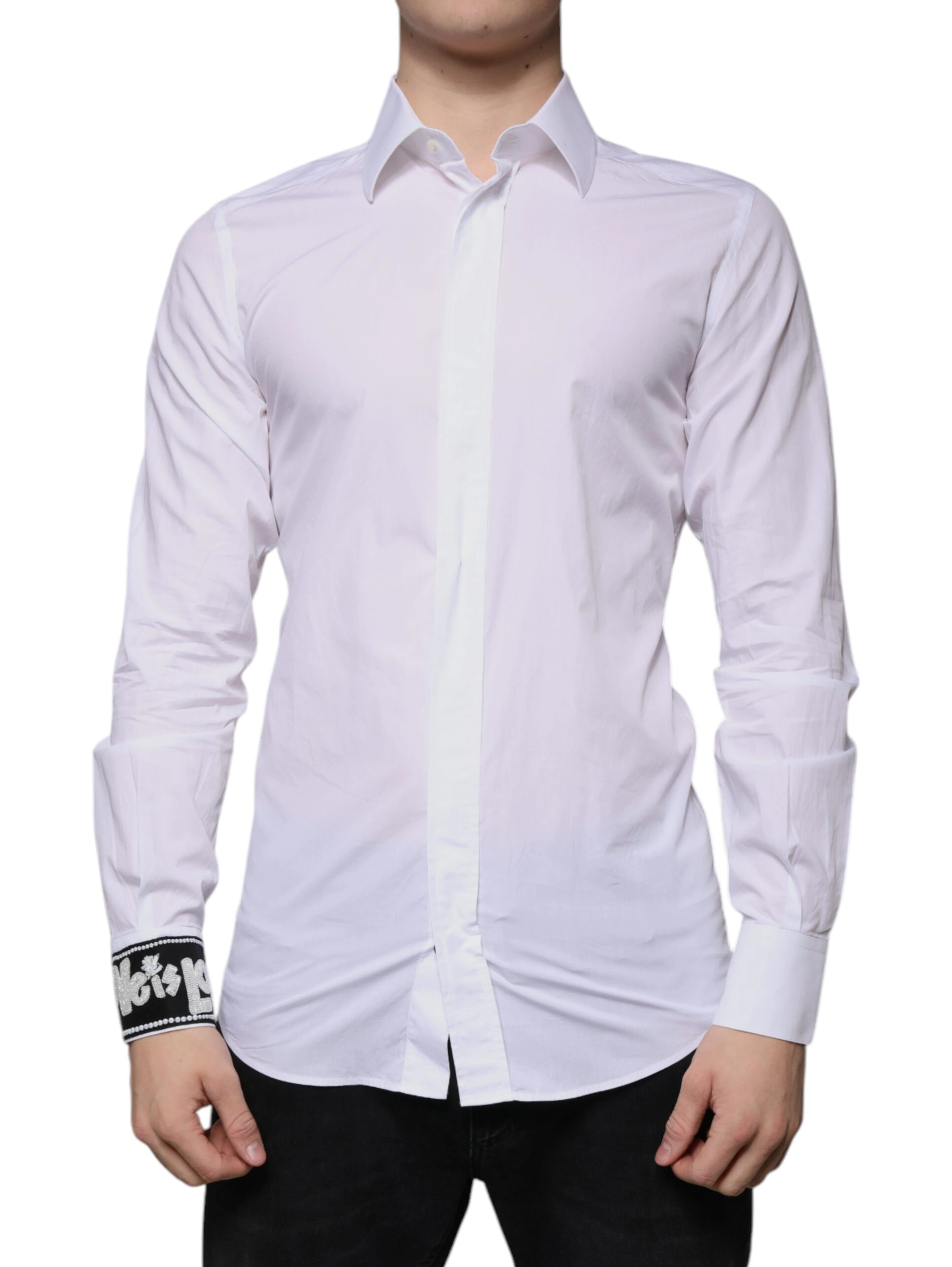 White Cotton Slim Fit Men GOLD Dress Shirt
