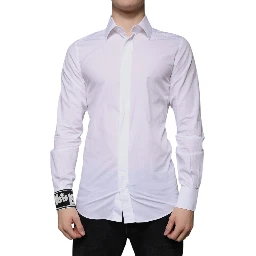 White Cotton Slim Fit Men GOLD Dress Shirt