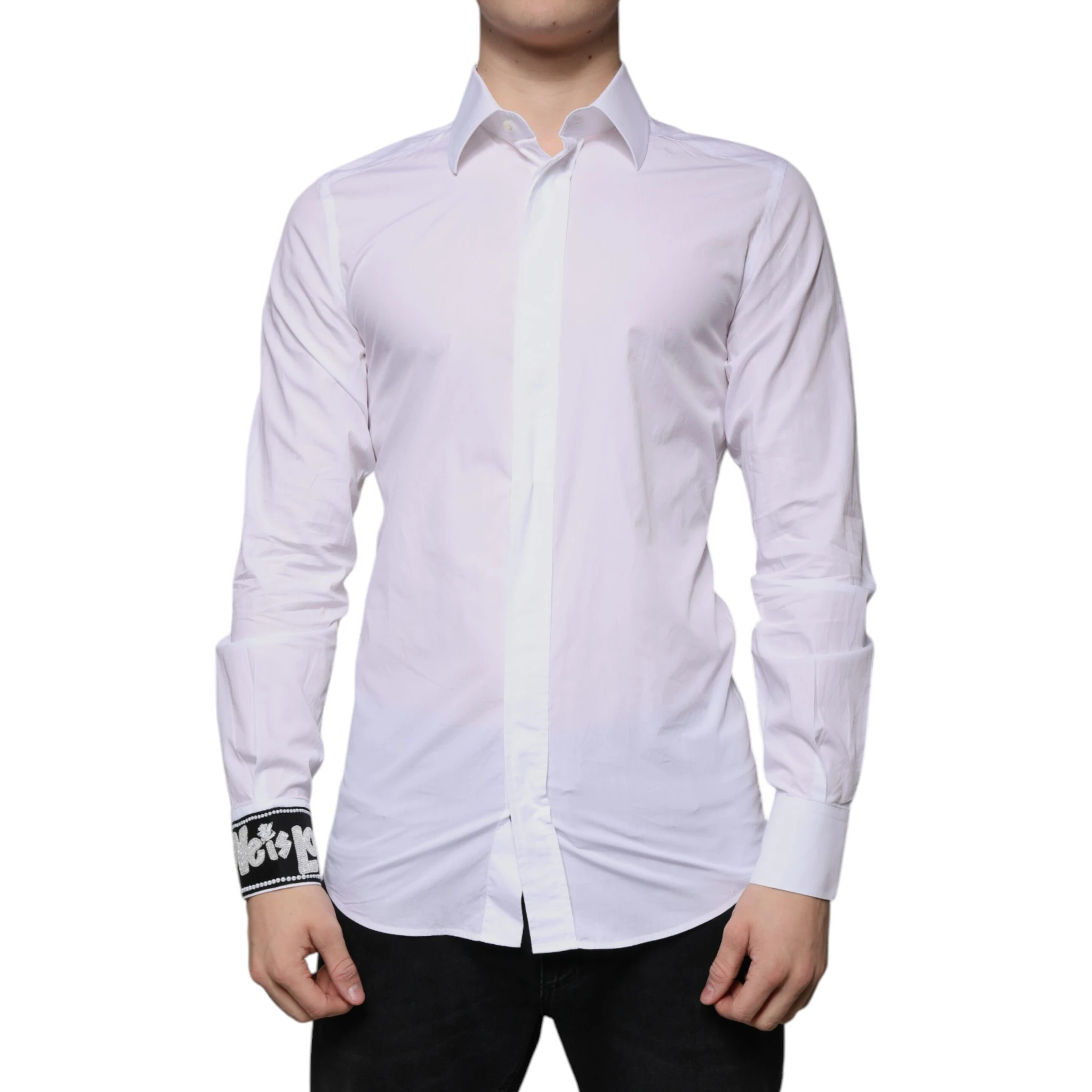 White Cotton Slim Fit Men GOLD Dress Shirt