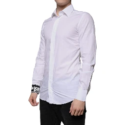 White Cotton Slim Fit Men GOLD Dress Shirt