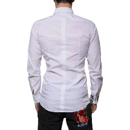 White Cotton Slim Fit Men GOLD Dress Shirt