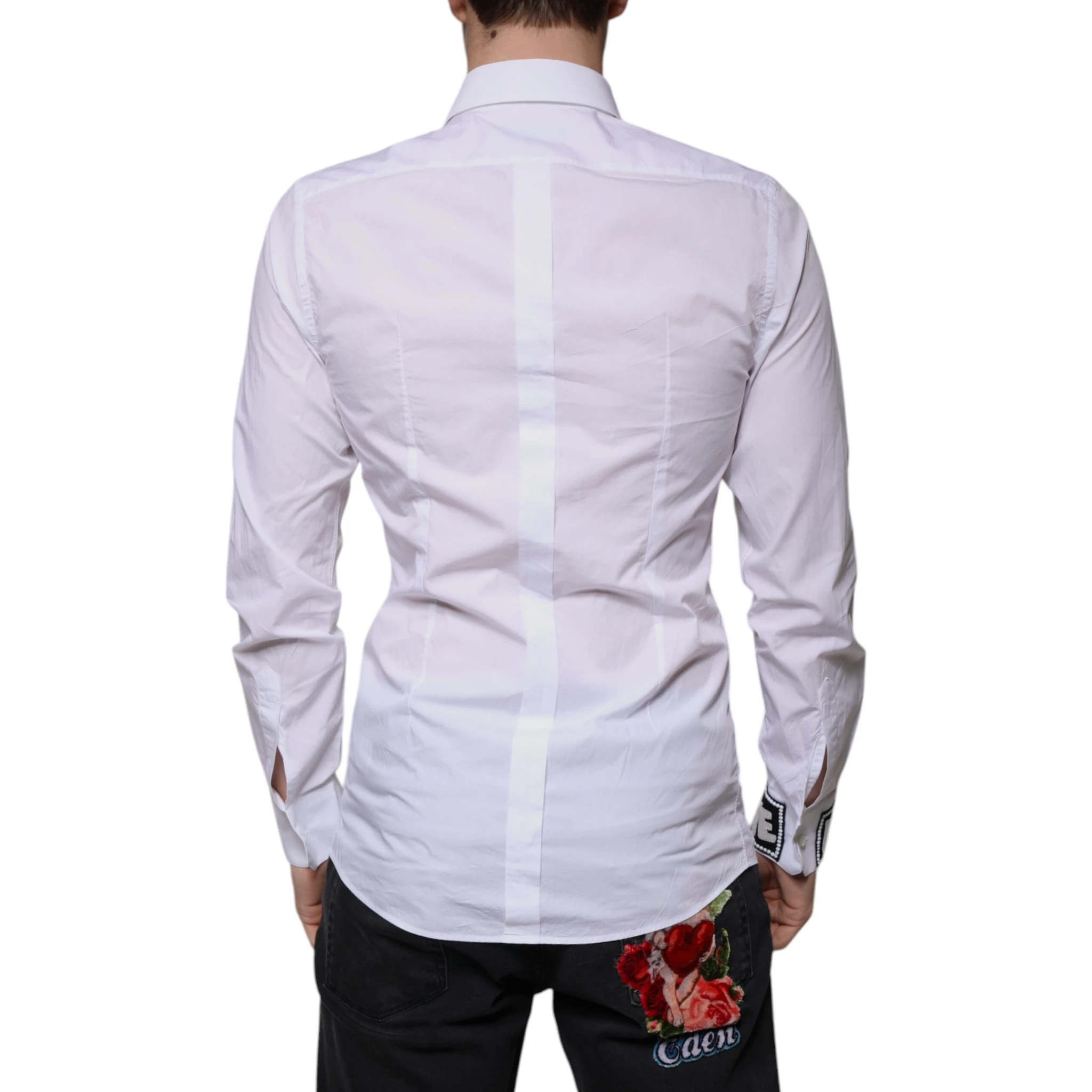 White Cotton Slim Fit Men GOLD Dress Shirt