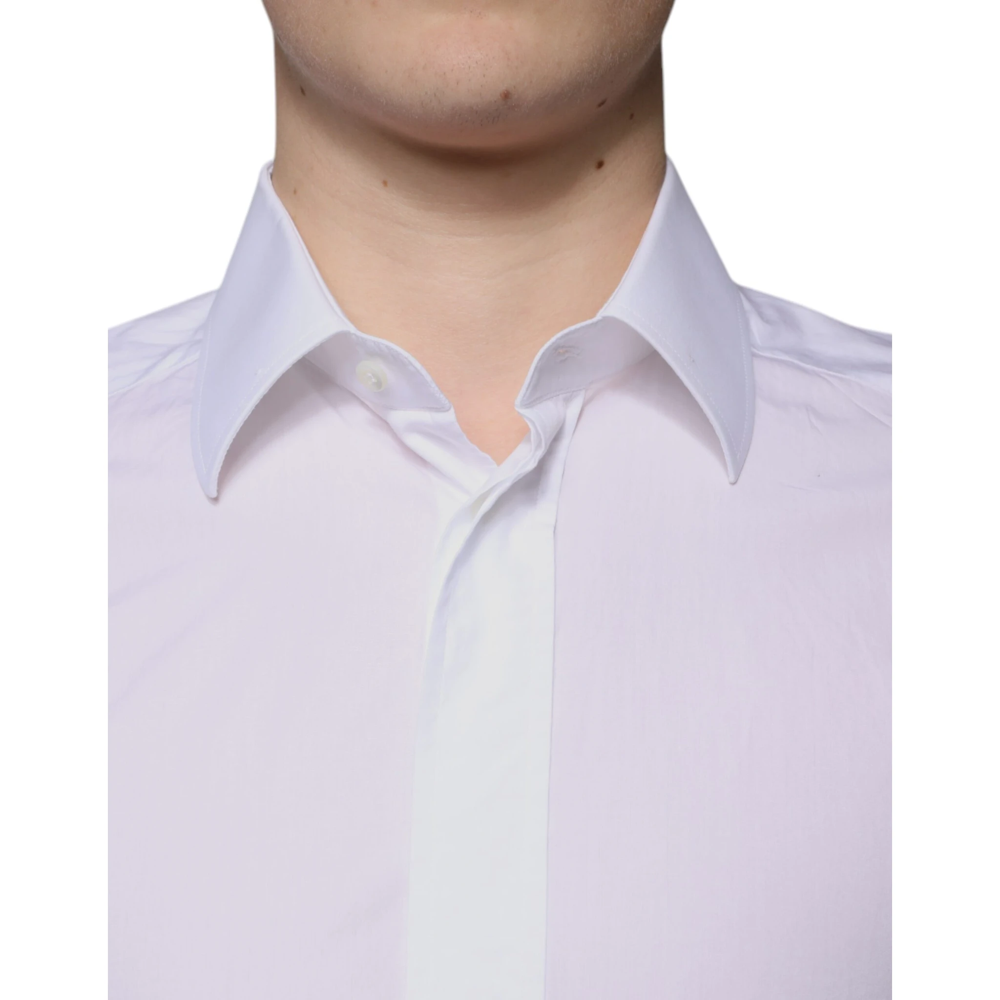 White Cotton Slim Fit Men GOLD Dress Shirt