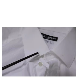 White Cotton Slim Fit Men GOLD Dress Shirt