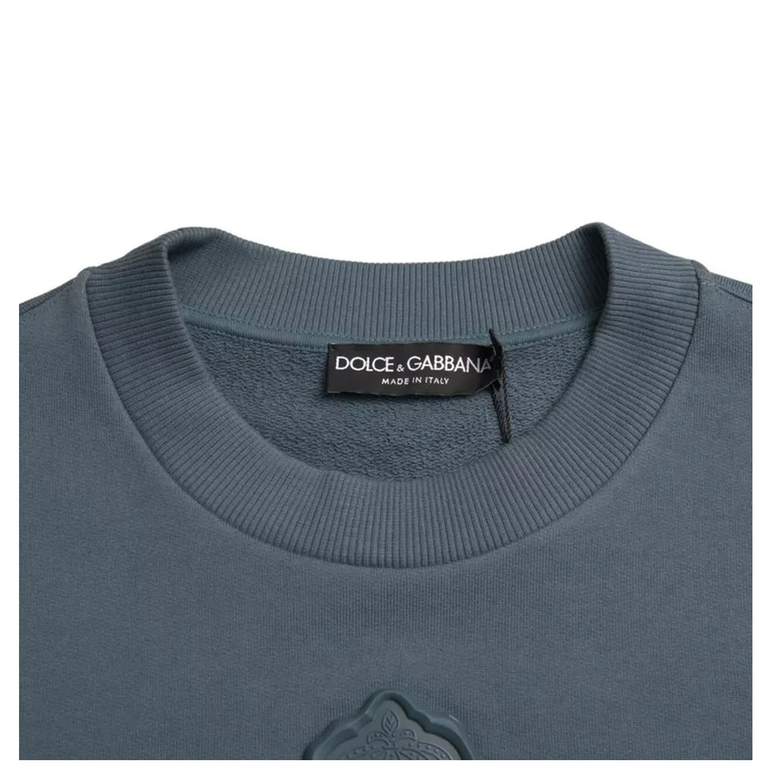 Blue Cotton Logo Patch Crew Neck Men Pullover Sweater