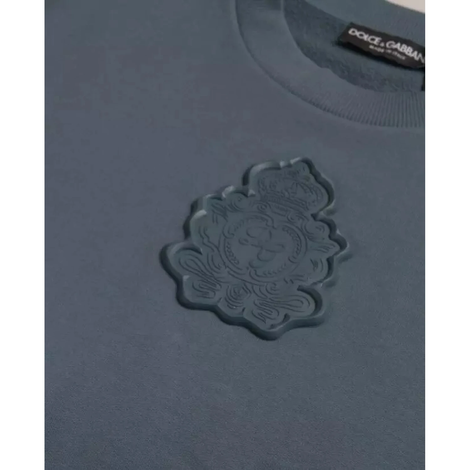 Blue Cotton Logo Patch Crew Neck Men Pullover Sweater