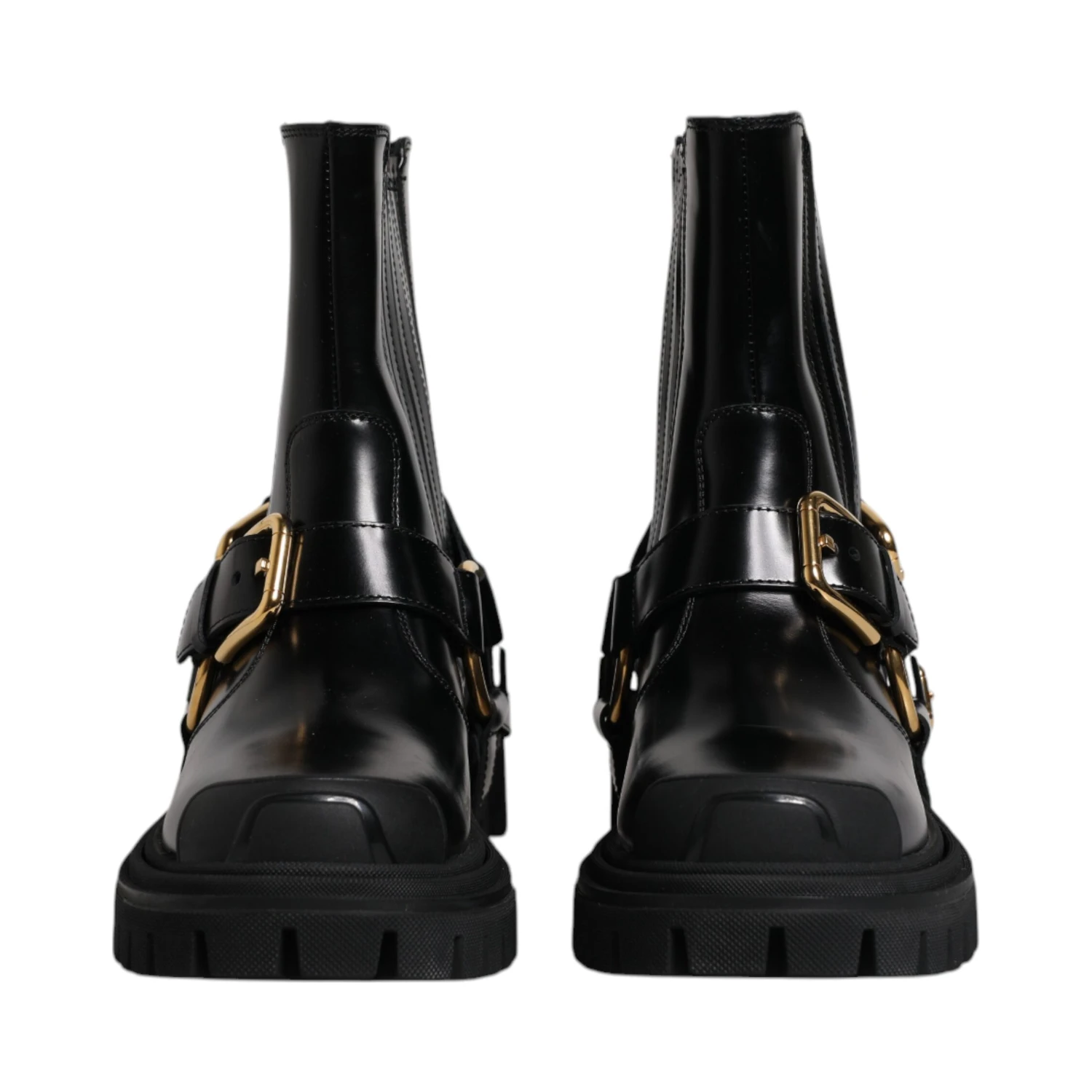 Black Leather Slip On Stretch Trekking Boots Shoes