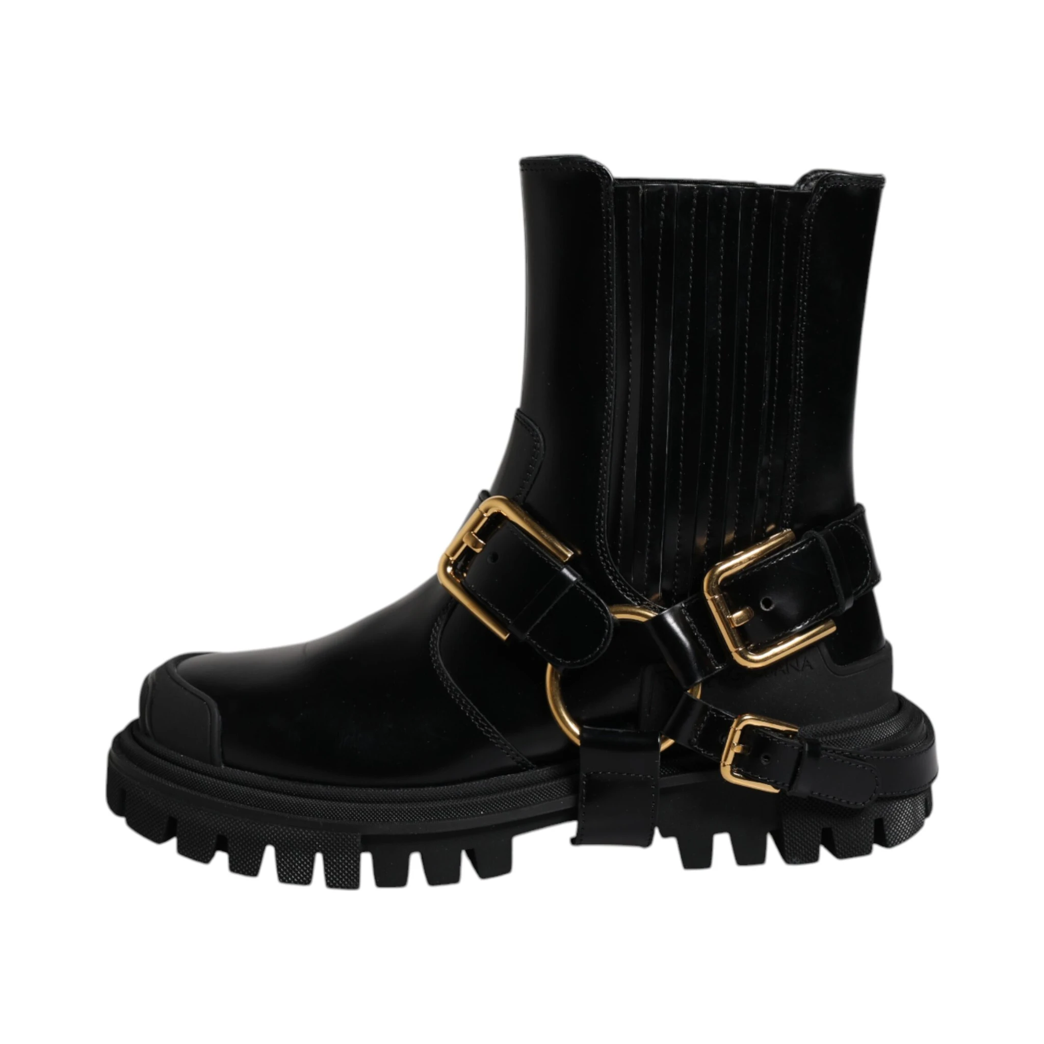 Black Leather Slip On Stretch Trekking Boots Shoes