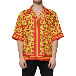 Yellow Cherry Button Down Silk Casual Shirt