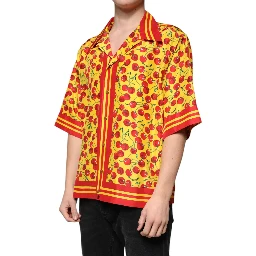 Yellow Cherry Button Down Silk Casual Shirt